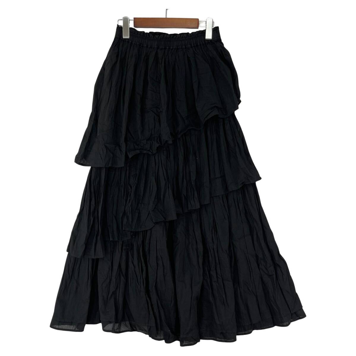 美品 JOURNAL STANDARD relume ジャーナルスタンダード レリューム タグ付き ティアード ロングスカート sizeF/ブラック拍卖