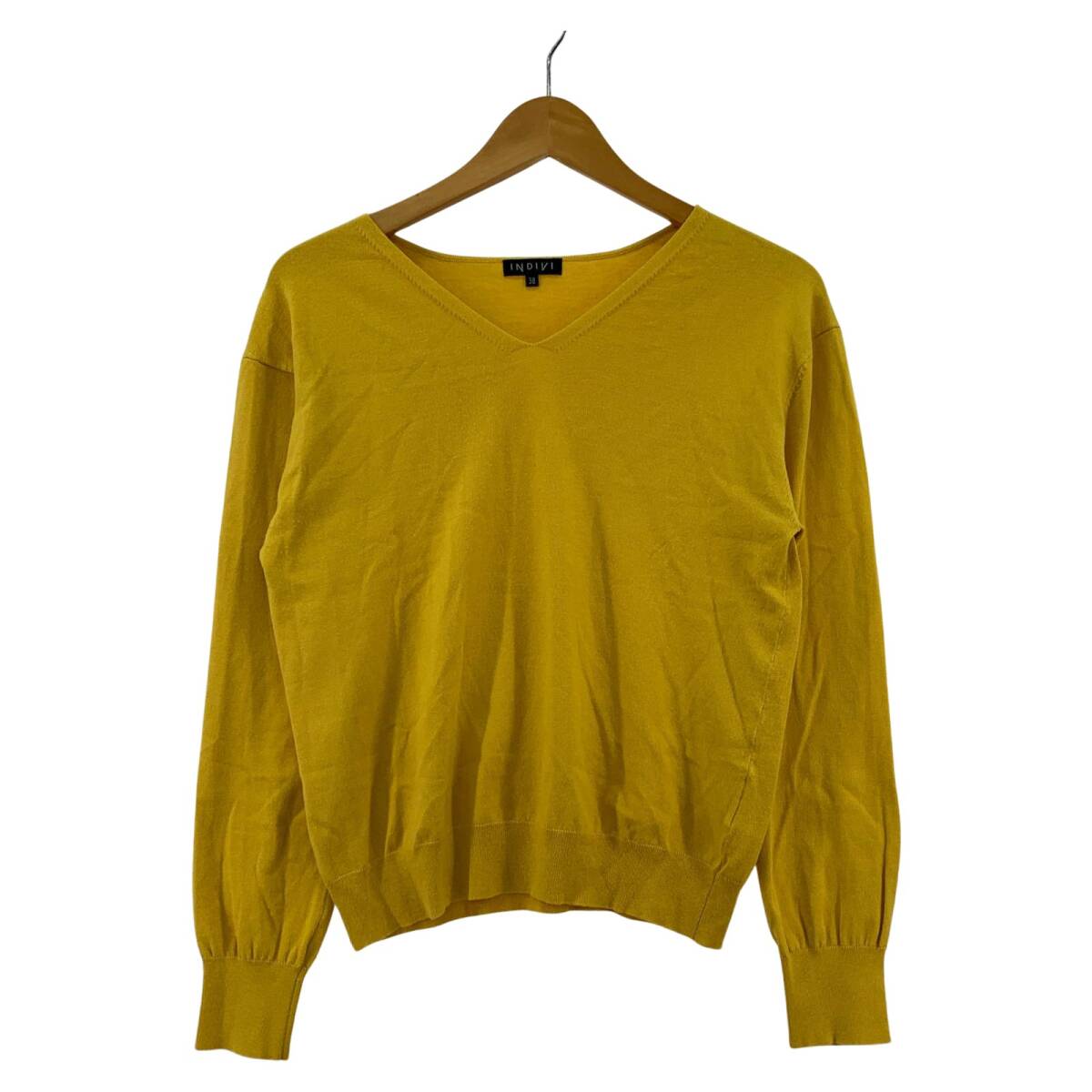 INDIVI インディヴィ Vネック カットソー size38/イエロー ゆうパケットOK拍卖