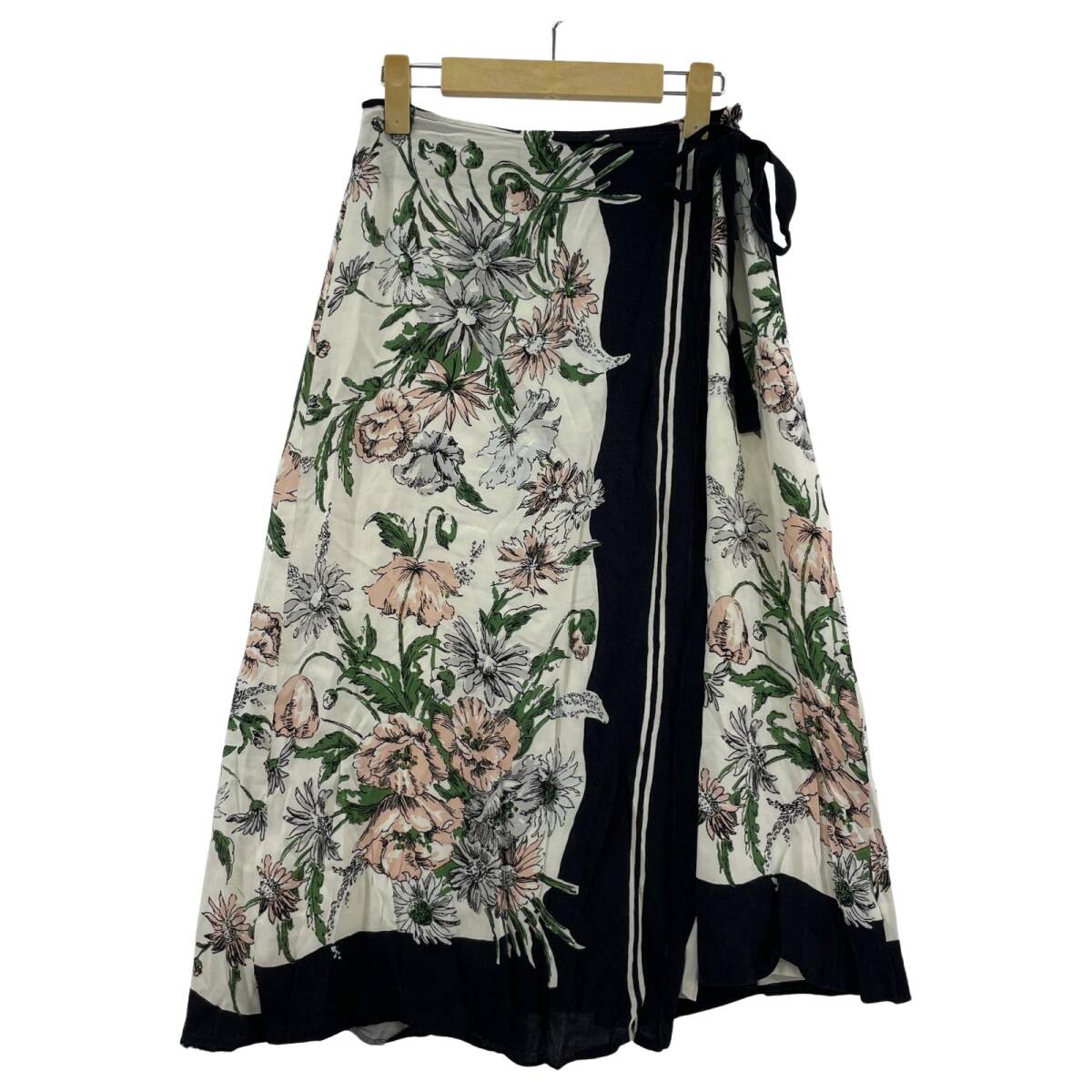 JET LOS ANGELES ジェットロサンゼルス 花柄 ラップ スカート size4/ホワイト×ネイビー ゆうパケットOK拍卖