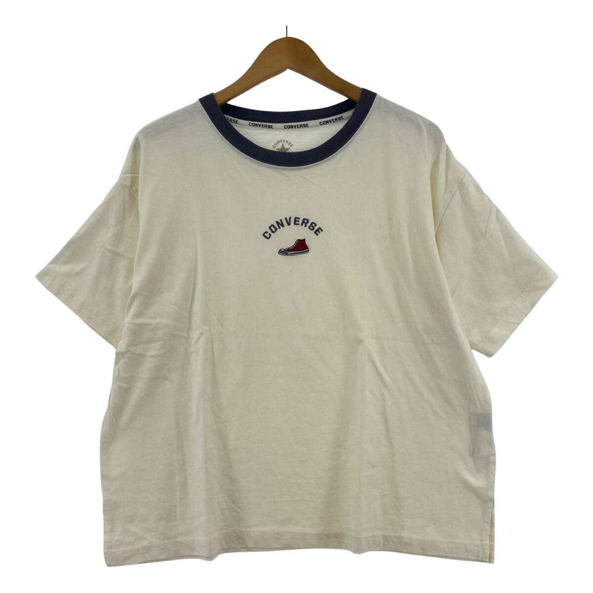 CONVERSE コンバース クルーネック ワンポイント刺 半袖Tシャツ sizeLARGE/アイボリー系拍卖