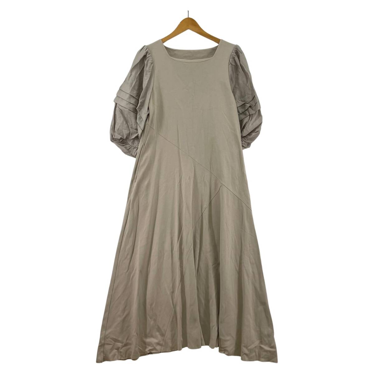 ROPE' ロペ ボリュームスリーブ Aライン ワンピース size38/ベージュ拍卖