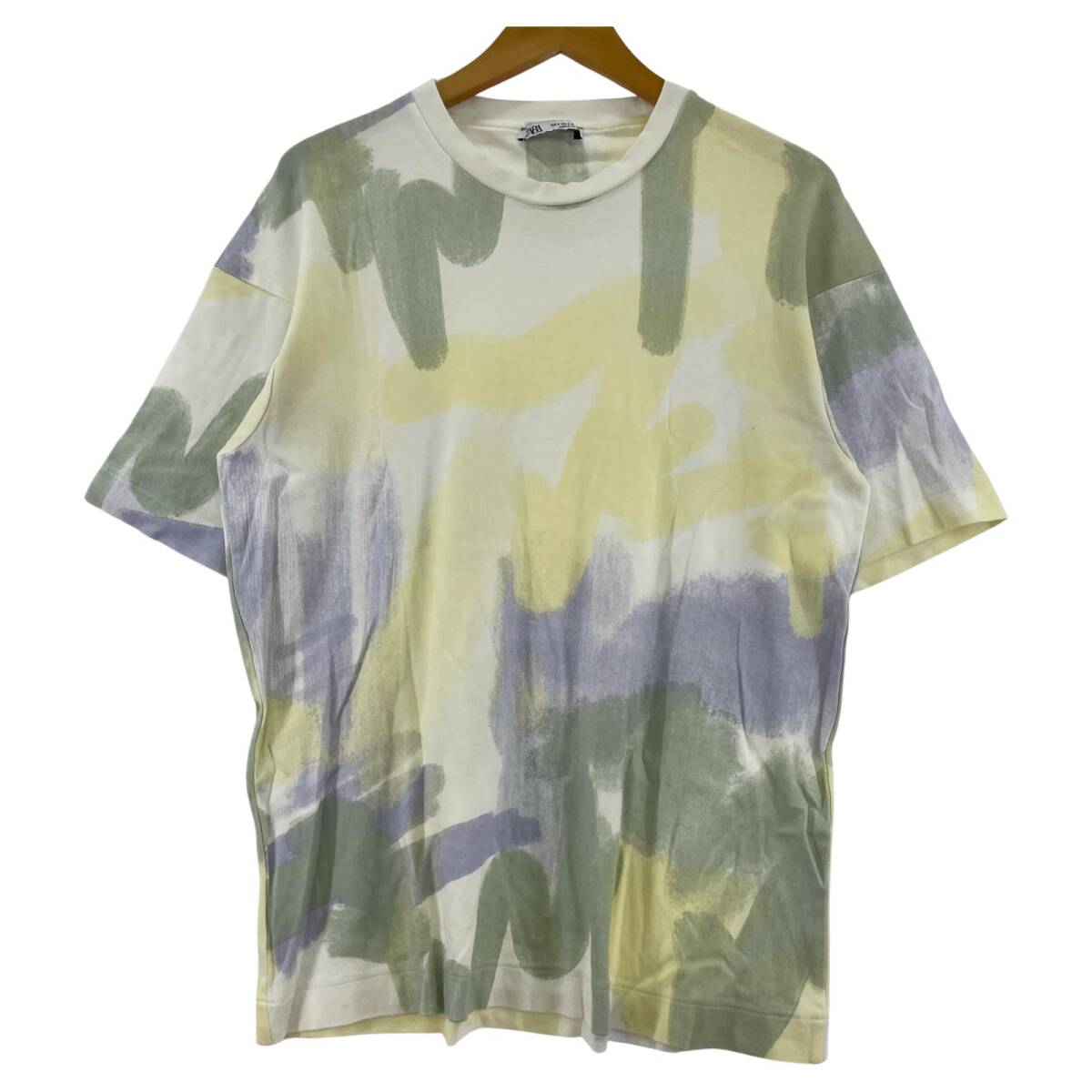 ZARA ザラ 総柄 クルーネック 半袖Tシャツ sizeEUR S/ホワイト系 ゆうパケットOK拍卖