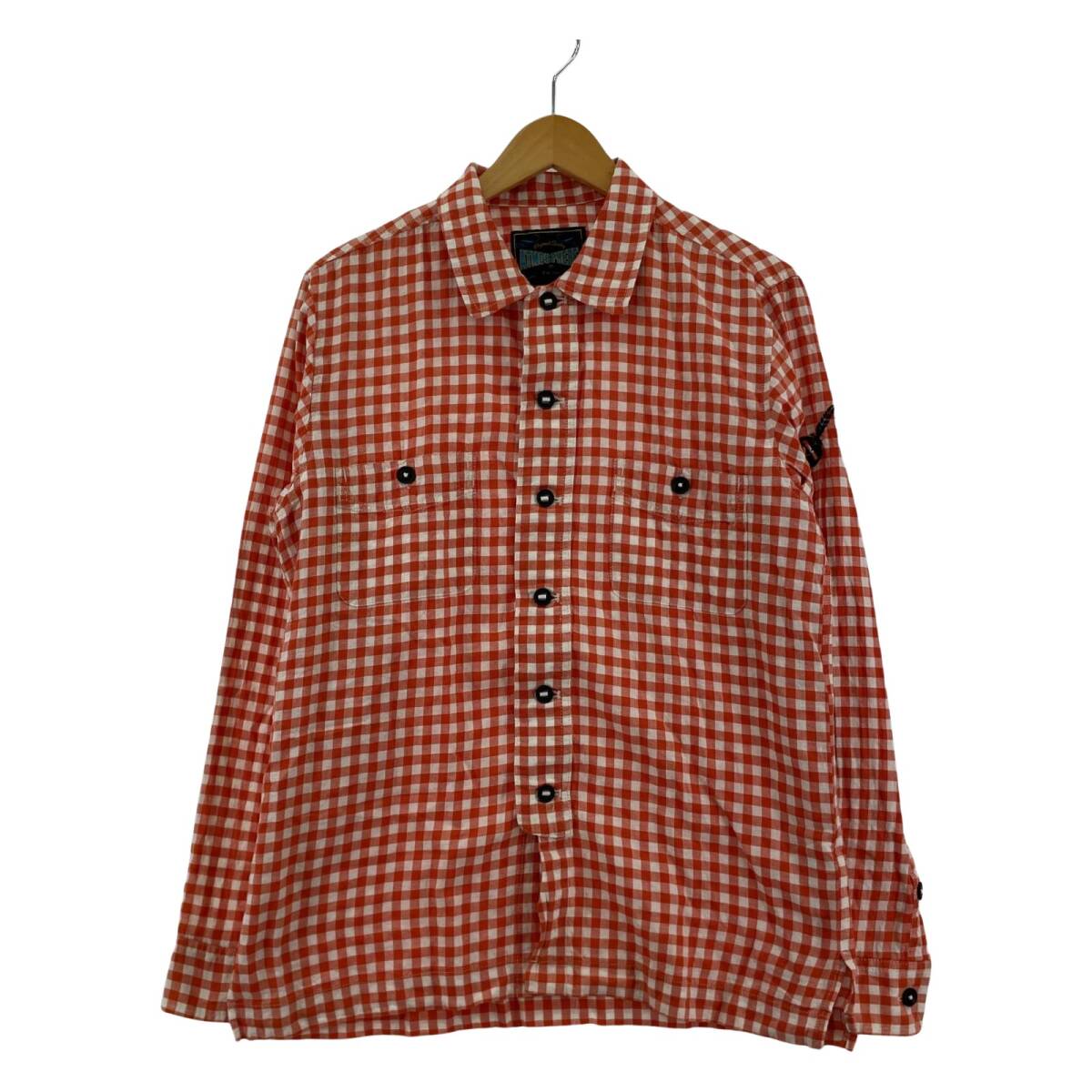 ATMOSPHEREアトモスフィア チェック 長袖シャツ sizeLARGE/オレンジ×ホワイト拍卖