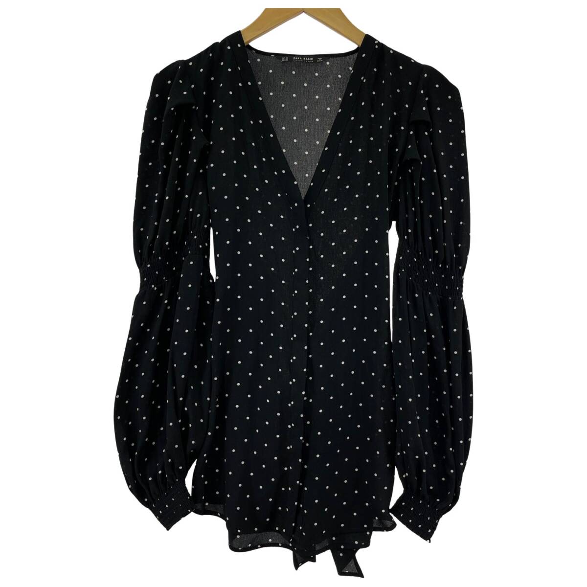 ZARA basic ザラ ベーシック ドット ウエストリボン シャツ ブラウス sizeEURXS/ブラック系 ゆうパケットOK拍卖