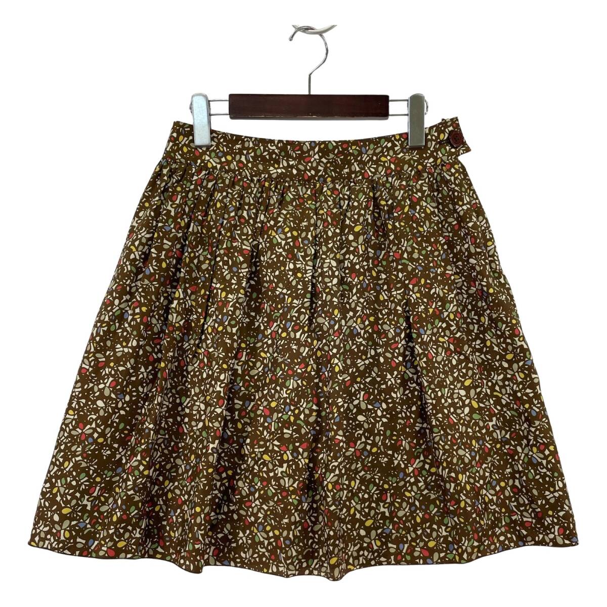 MACKINTOSH PHILOSOPHY マッキントッシュフィロソフィー 総柄 ギャザー ミニ スカート size38/ブラウン系 ゆうパケットOK拍卖