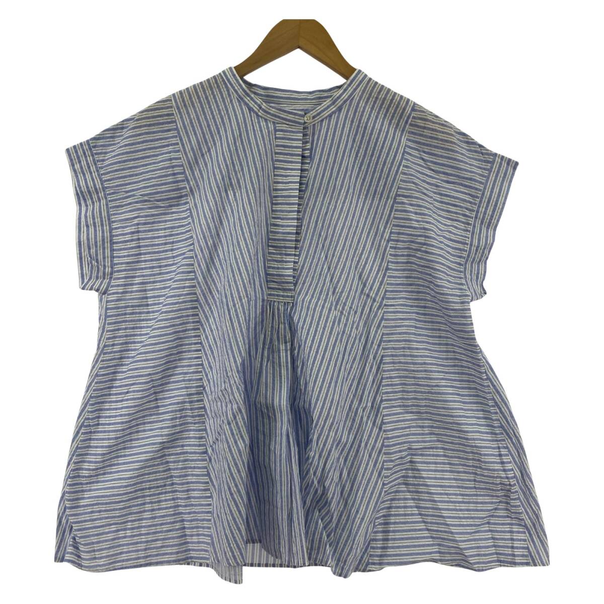 INED イネド ストライプ切替 カットソー size9/ブルー×ホワイト ゆうパケットOK拍卖