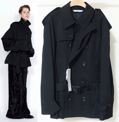 25SS JOHN LAWRENCE SULLIVANジョンローレンスサリバン1C010-0225-01 WOOL COTTON TWILL SHORT TRENCH COATトレンチ コートM 黒 定価14.3万拍卖