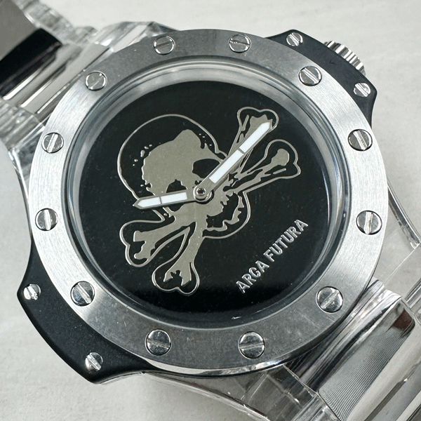 1円~!【未使用・長期展示処分品】E ARCA FUTURA/アルカフトゥーラ 腕時計 AF1376SS スカル/ドクロ クォーツ ベゼル径40mm 電池交換済み拍卖
