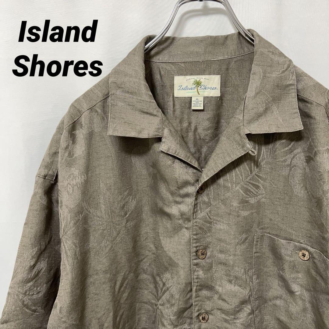 N-5508 Island Shores アイランドショアーズ アメリカ古着 アロハシャツ ハワイアンシャツ ジャガード トロピカル ヤシの木 レーヨン混 XL拍卖