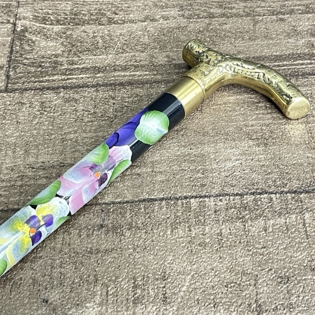 花柄 ストレートステッキ 【中古】 アンティーク調 ブラック系 分解可能 杖 歩行補助 全長約88cm / 900479拍卖
