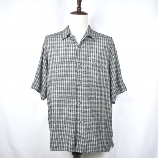 90s2000sUSA古着 Gary's Island ビッグ 開襟 リゾートシャツ sizeXL相当 チェック柄 企業 縮緬 大きいサイズ 伸縮性 90年代 2000年代拍卖