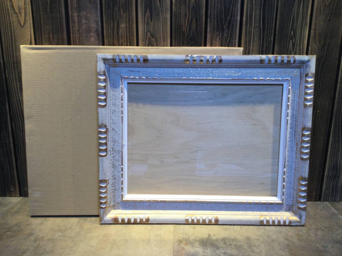 美品 東京文化刺 専用額 文化刺繍用額 木製額 3号木彫額 アートフレーム ガラス入り 木製 木枠 フレーム 刺 額装 白×金色拍卖