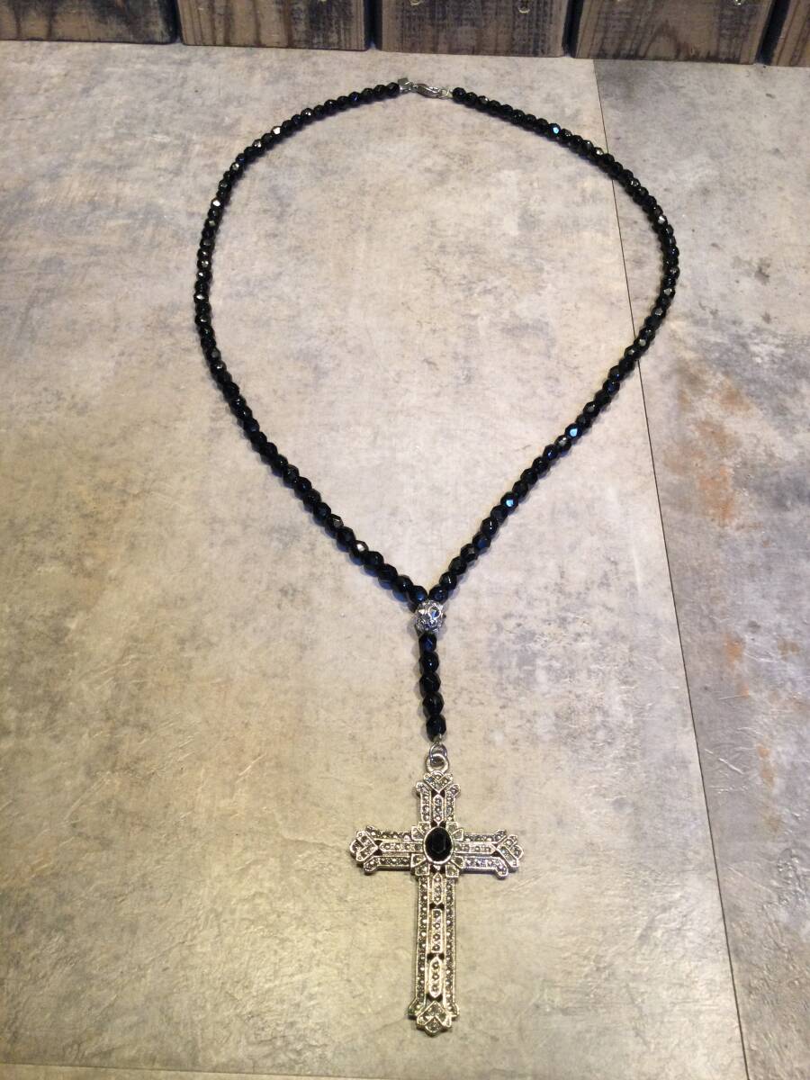 ヴィンテージ クロスネックレス ブラック 天然石 アクセサリー ネックレス アンティーク ビンテージ 拍卖
