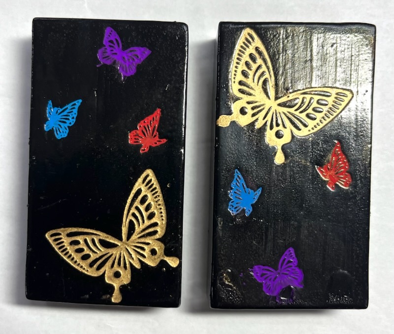 墨 固型墨 精製漆油煙墨 古墨 胡蝶 5丁型2本セット 枯墨 書道用墨 固形墨 工芸品 美術品拍卖