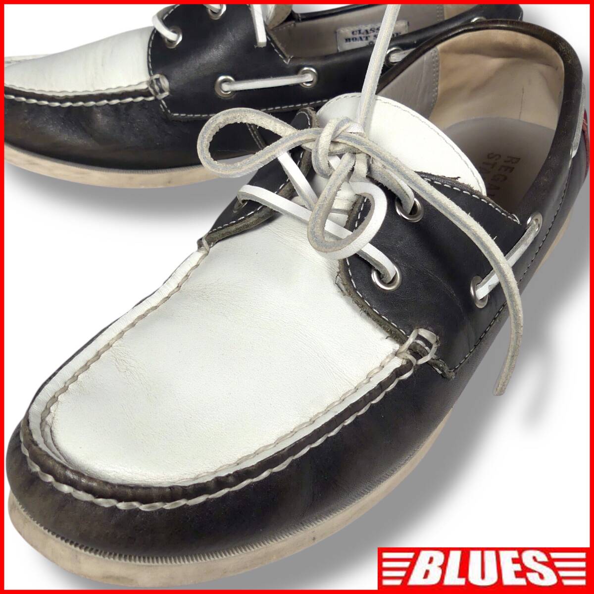 即決★REGAL★25cm レザーデッキシューズ リーガル メンズ 白 黒 本革 スリッポン 本皮 ローファー 革靴 シューズ モカシン拍卖