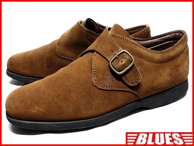 即決★JP TOD'S★28cm レザーモンクストラップシューズ ジェーピトッズ メンズ 10 茶 ブラウン 本革 ビジネス 本皮 ヒール 革靴 スエード拍卖