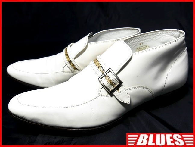 即決★HIROM TAKAHARA★25.5cm レザーハイカットローファー ヒロムタカハラ メンズ 41 白 本革 チャッカブーツ 本皮 ロエン パイソン使い拍卖