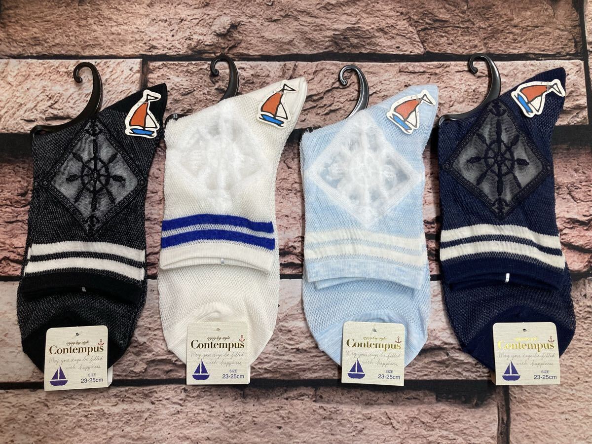 『画像から4足組』快適&良質!レディース総メッシュ編み麻&レーヨン混クルー丈ソックス(B)4足1,540円が…拍卖