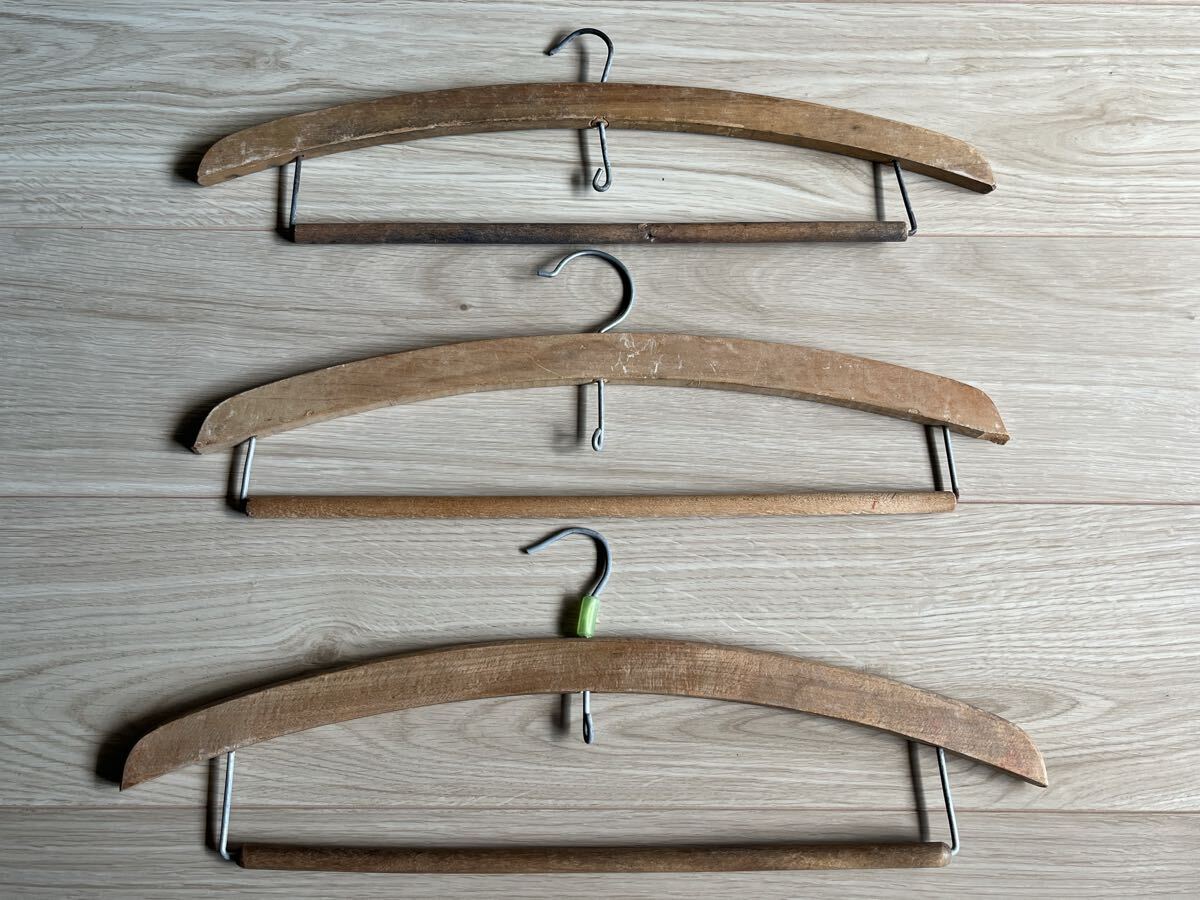 昭和レトロ◇木製ハンガー×3個セット アンティーク ビンテージ ヴィンテージ拍卖