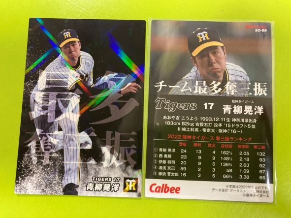 2023 第1弾 SO-09 青柳 晃洋(阪神)チーム最多奪三振カード 通販限定キラ仕様 カルビー プロ野球チップス 匿名配送可能 即決 送料85円~拍卖