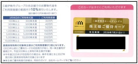 ◆07-01◆三越伊勢丹HD 株主優待カード (限度額200万円) 1枚-A◆拍卖