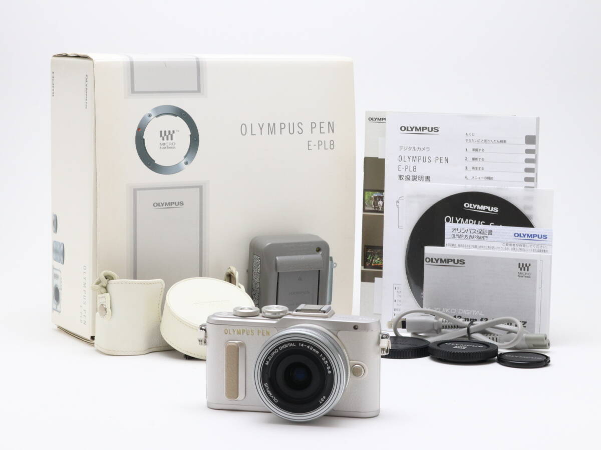 C- (実用品) Olympus オリンパス PEN E-PL8 M.ZUIKO ED 14-42mm F3.5-5.6 EZ Kit ホワイト シャッター数 3,340枚 初期不良返品可 88-212拍卖