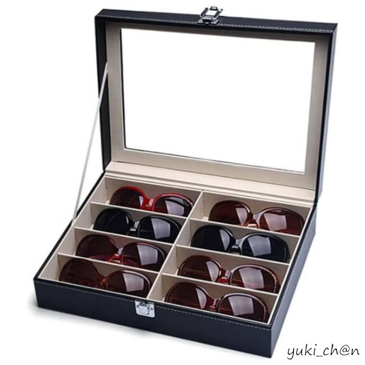 メガネ サングラス 収納 ケース 収納ボックス コレクションケース メガネ8本収納 アクセサリー 収納 PU製 オーガナイザー ブラック ギフト拍卖