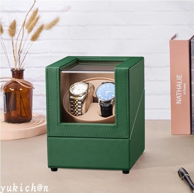 ワインディングマシーン 2本巻き ウォッチワインダー 自動巻き時計ワインディングマシーン 男女の腕時計は全部使えます グリーン拍卖