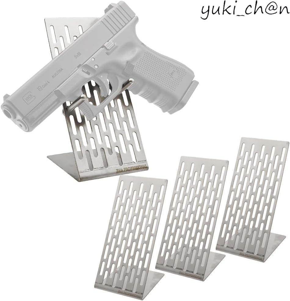 ハンドガン ステンレス製 メッシュタイプ ガンスタンド 無骨 ディスプレイスタンド 世田谷ベース風 ガンラック シルバー 3個セット 拍卖