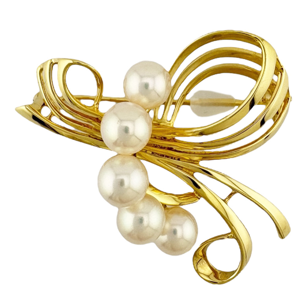ミキモト ブローチ 18金 K18イエローゴールド アコヤパール レディース MIKIMOTO 中古 美品拍卖