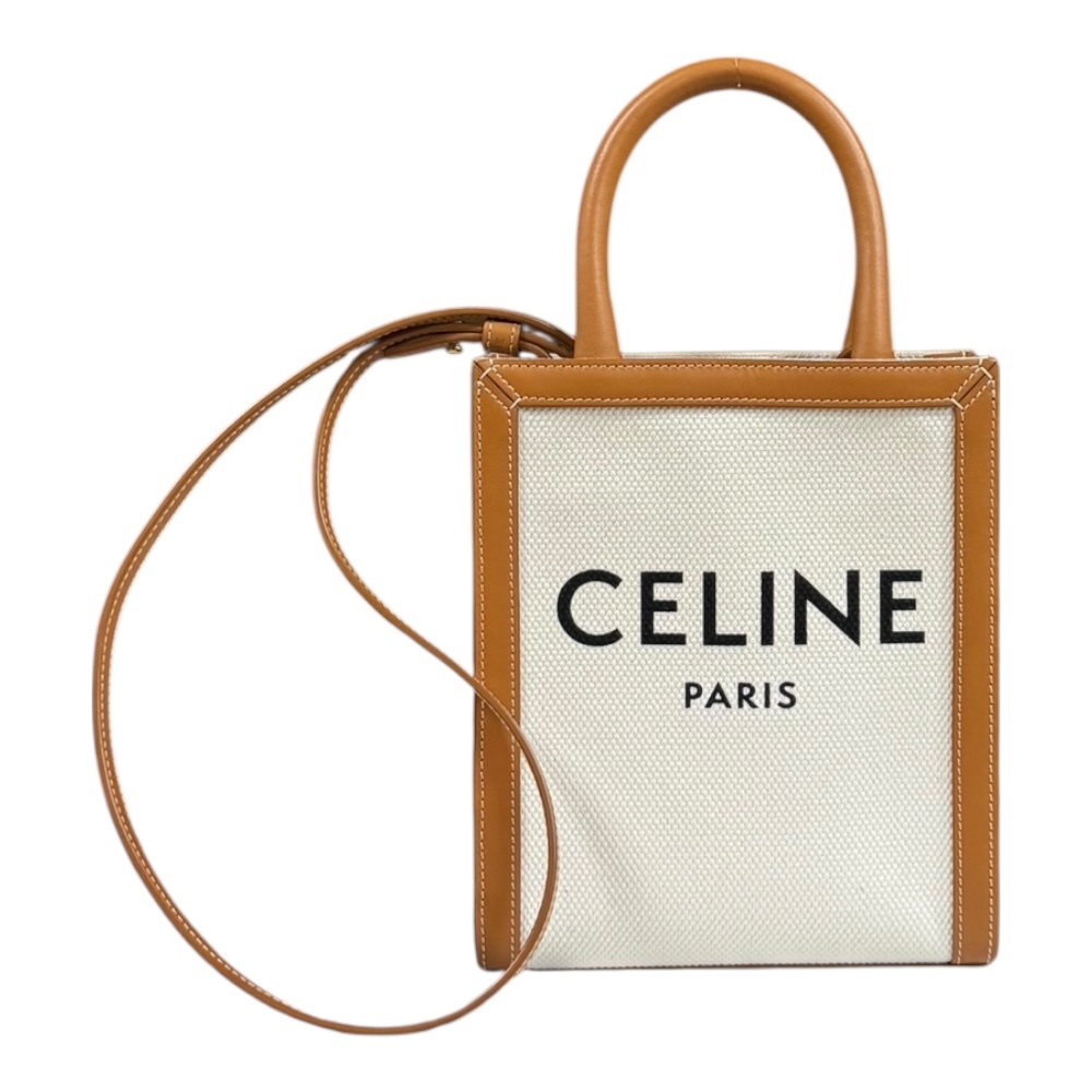 セリーヌ ミニバーティカルカバ ショルダーバッグ コットンキャンバス ホワイト レディース CELINE 中古拍卖
