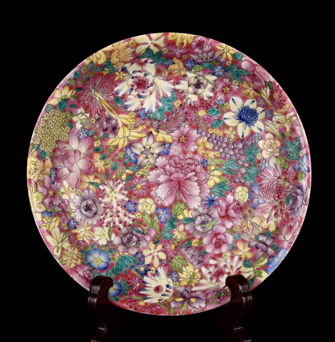 zz8|7640 中国磁器 陶芸 磁器『清乾隆琺瑯彩万模様盤です』施釉陶 古代工芸品 陶芸 精美彫 置物 收藏品拍卖