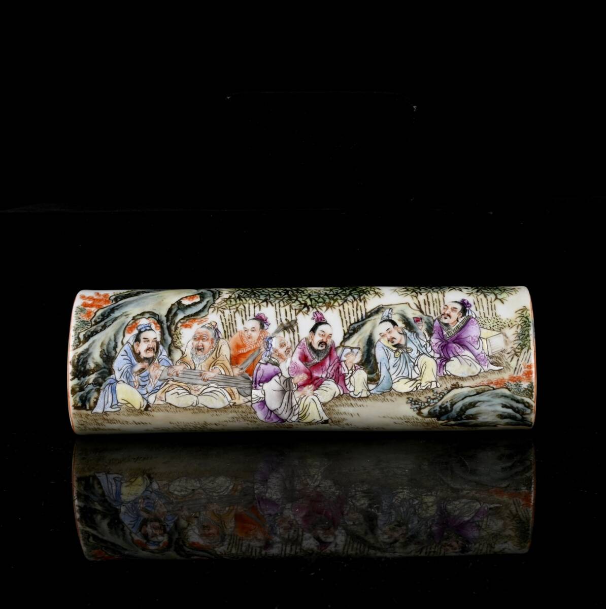 zz8|7634 中国磁器 陶芸 磁器『清乾隆七老図文鎮』施釉陶 古代工芸品 陶芸 精美彫 置物 收藏品拍卖