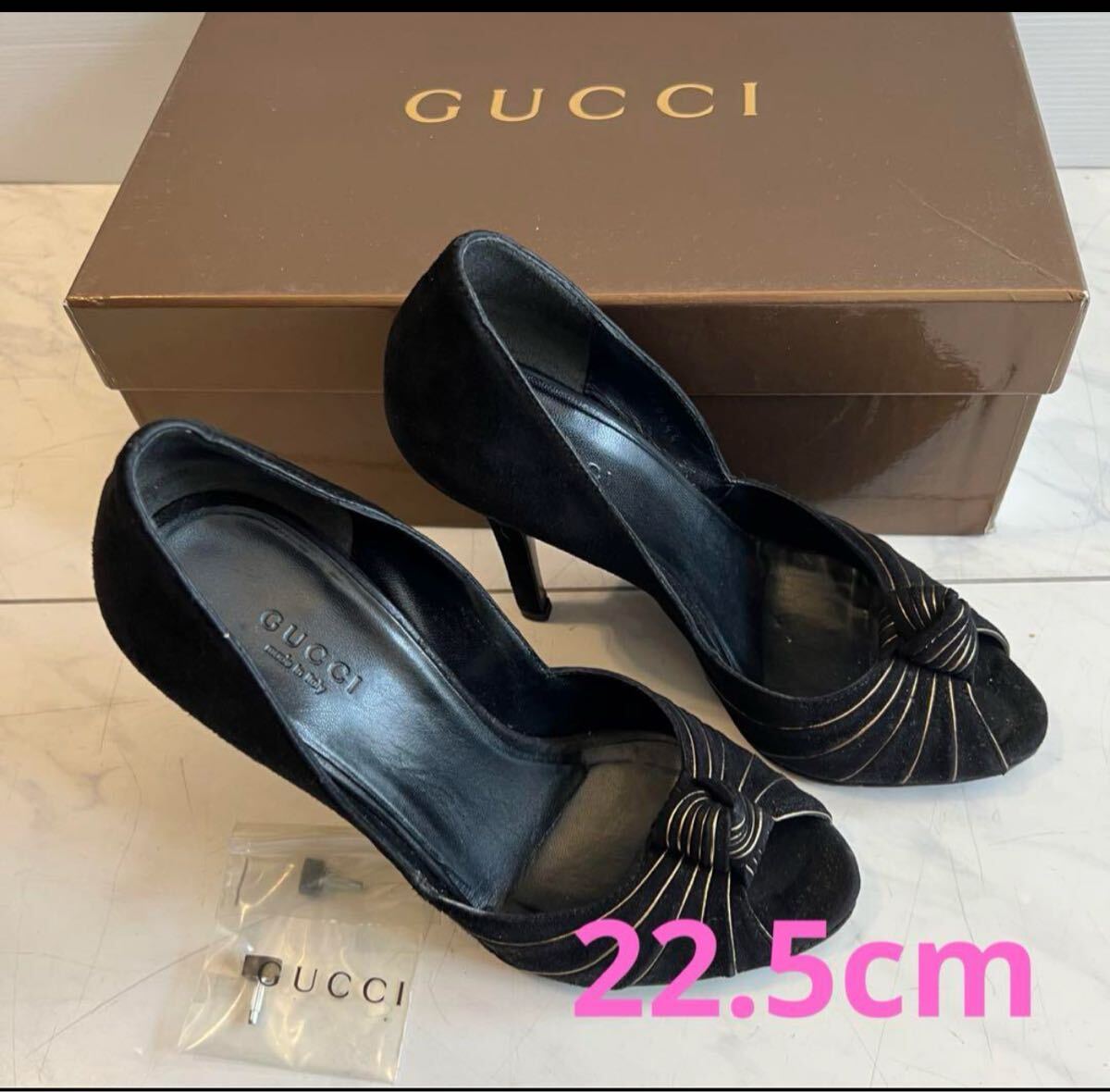 グッチ オープントゥ パンプス 22.5cm ハイヒール 訳有り ヒールゴム付き GUCCI拍卖