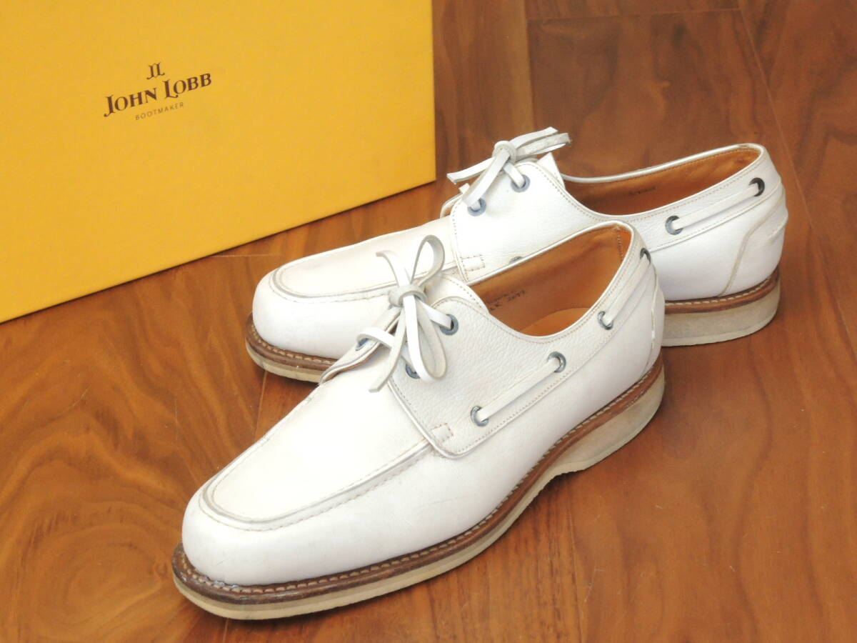 ★美品 22万円 ハイクォリティーな旧ジョンロブ MONACO モナコ 7.5 鉄板ホワイト 流行のデッキシューズ ラグジュアリーなコーデに 拍卖