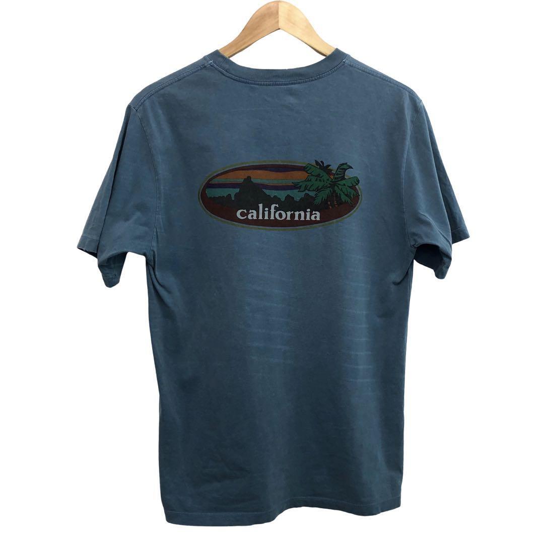 Tシャツ 丸首 ブルー ワンポイント バックプリント ロゴ コットン拍卖