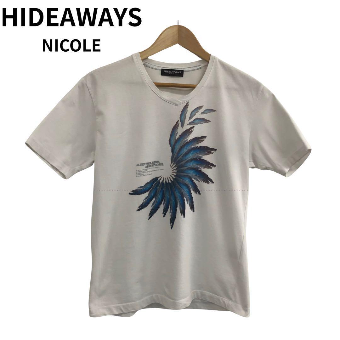 ハイダウェイニコル 葉柄 Tシャツ 半袖 プリント ホワイト メンズ 綿 L拍卖