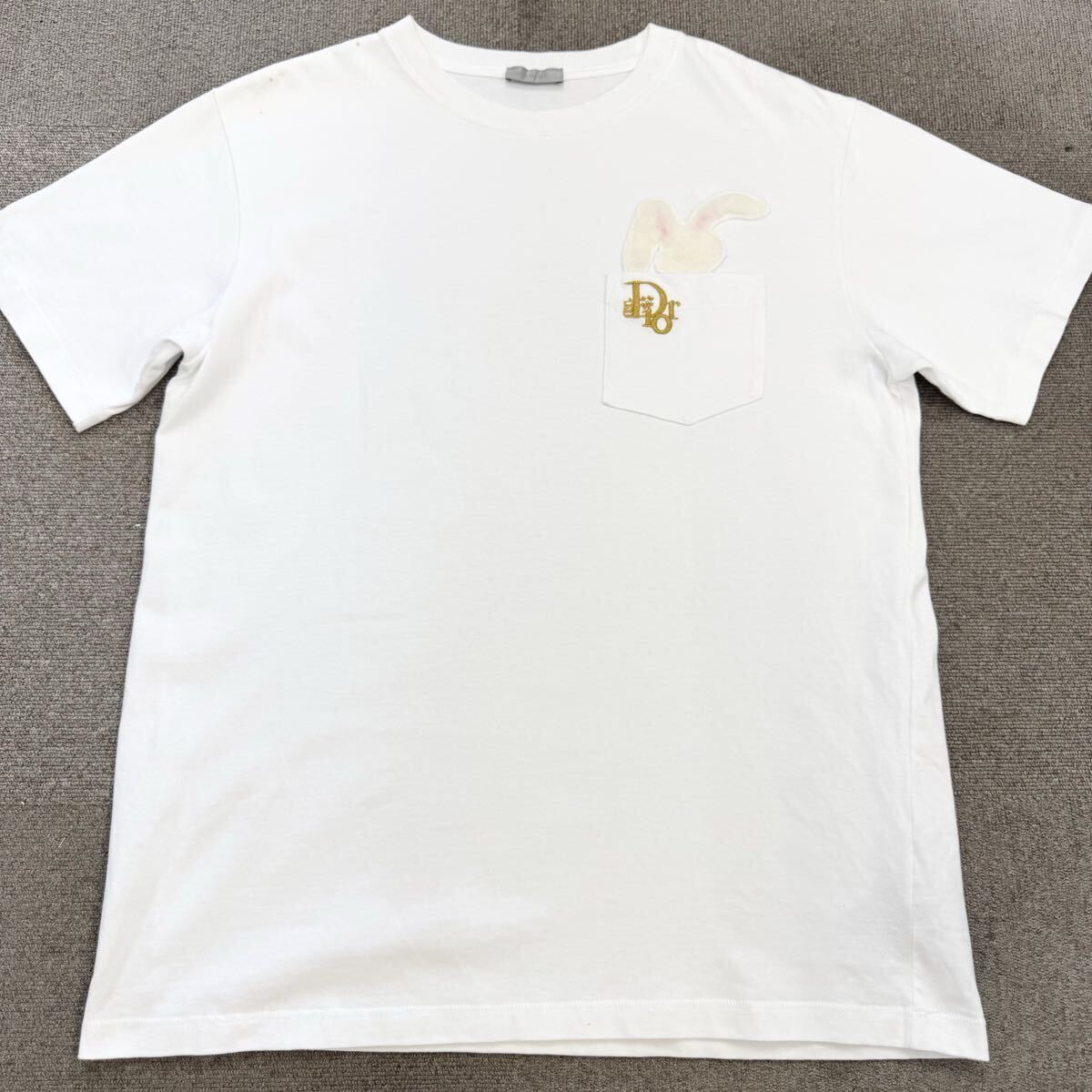 14『極美品・名作コラボ』 DIOR ディオール × ERL コラボ メンズ 半袖 Tシャツ ロゴ刺繍 ラビット ポケット ホワイト 白 M相当拍卖