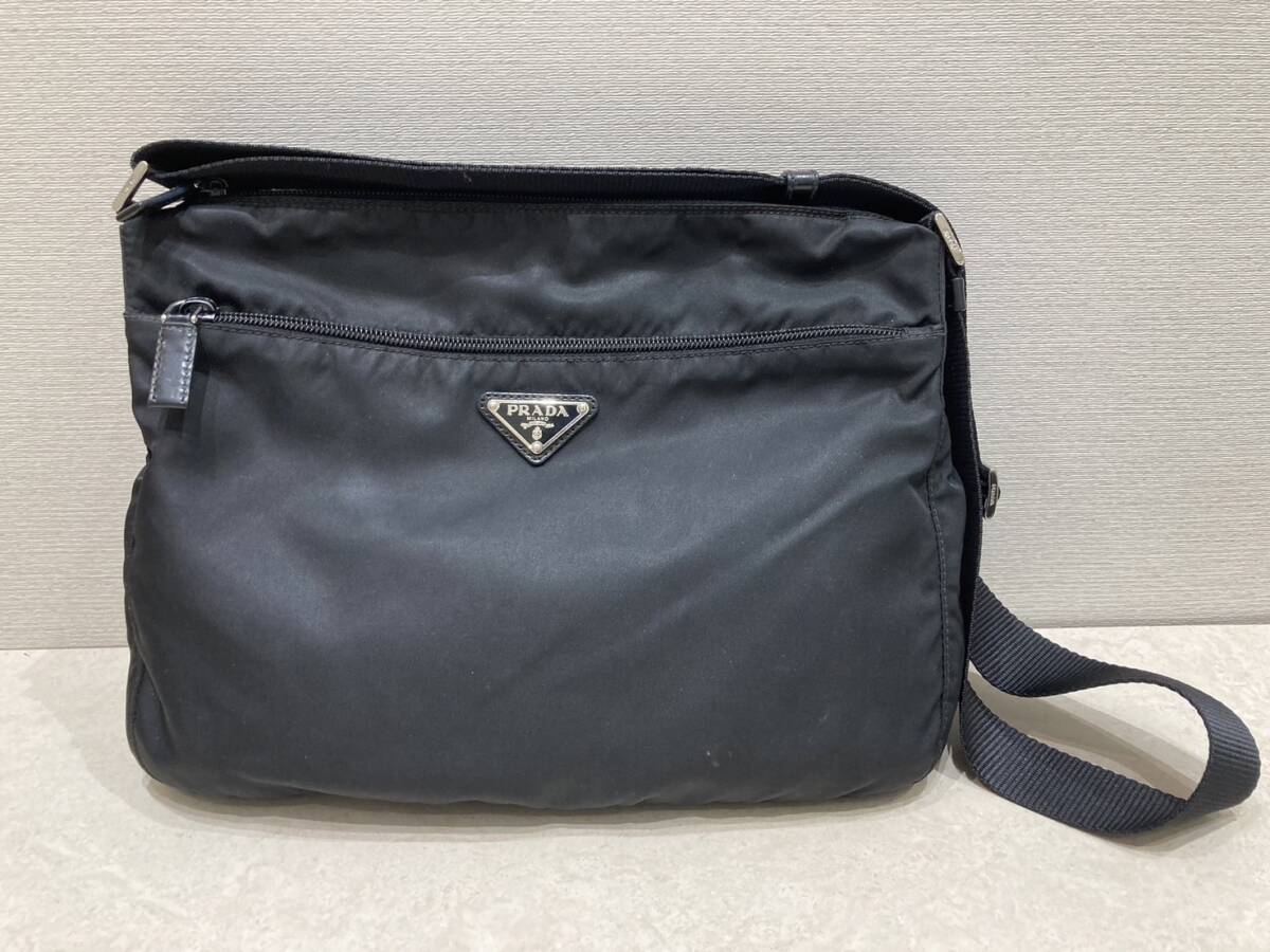 M8832【比較的綺麗品】PRADA プラダ 三角ロゴ テスート ナイロン×レザー ショルダーバッグ ブラック 黒 白タグあり 本物保証 拍卖