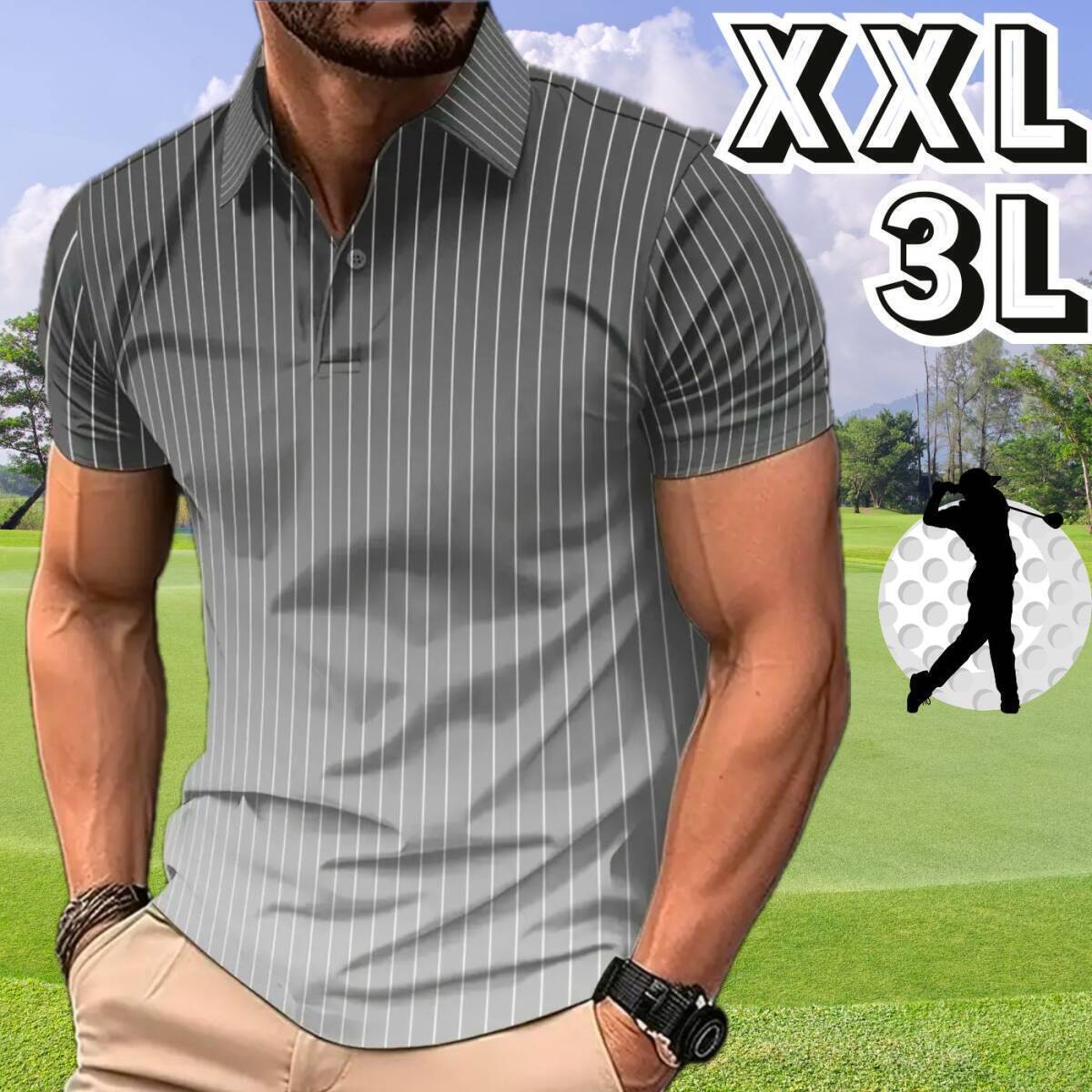 メンズ ゴルフウェア ポロシャツ 春夏 春 夏 半袖 シャツ グレー ホワイト 白 シンプル★大きい XXL 3L 2XL★スポーツウェア★ブラック 黒拍卖