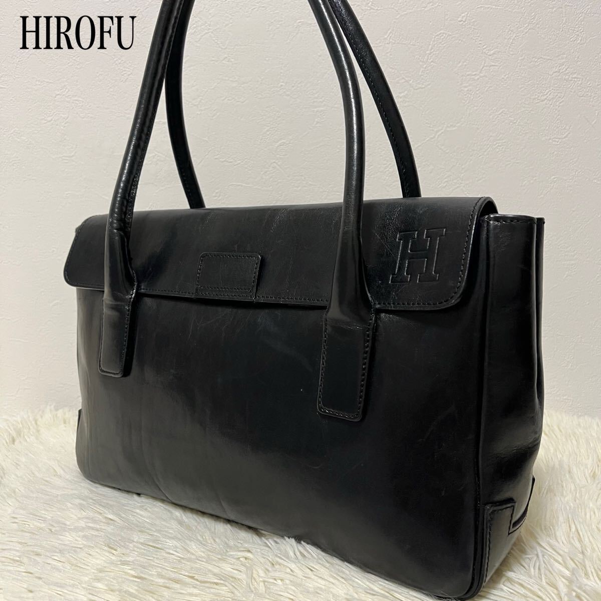 ヒロフ HIROFU ペルーシェ ショルダーバッグ ミニボストンバッグ レザー ハンドバッグ 肩掛け 本革 ブラック トートバッグ拍卖