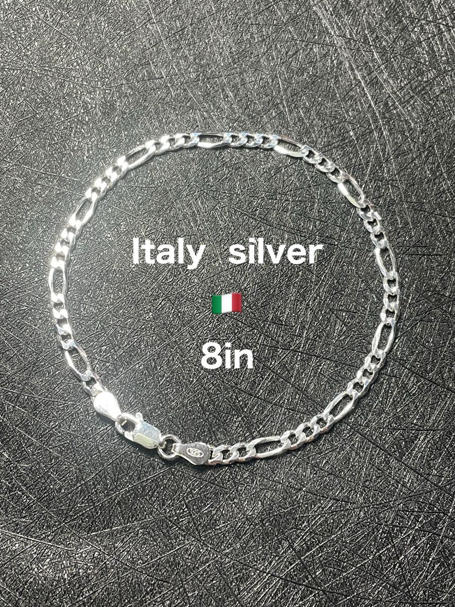 LMKYこけzぽ シルバー925 アクセサリーSILVERブレスレットイタリア製銀シルバー8inフィガロチェーン20センチzぽ拍卖