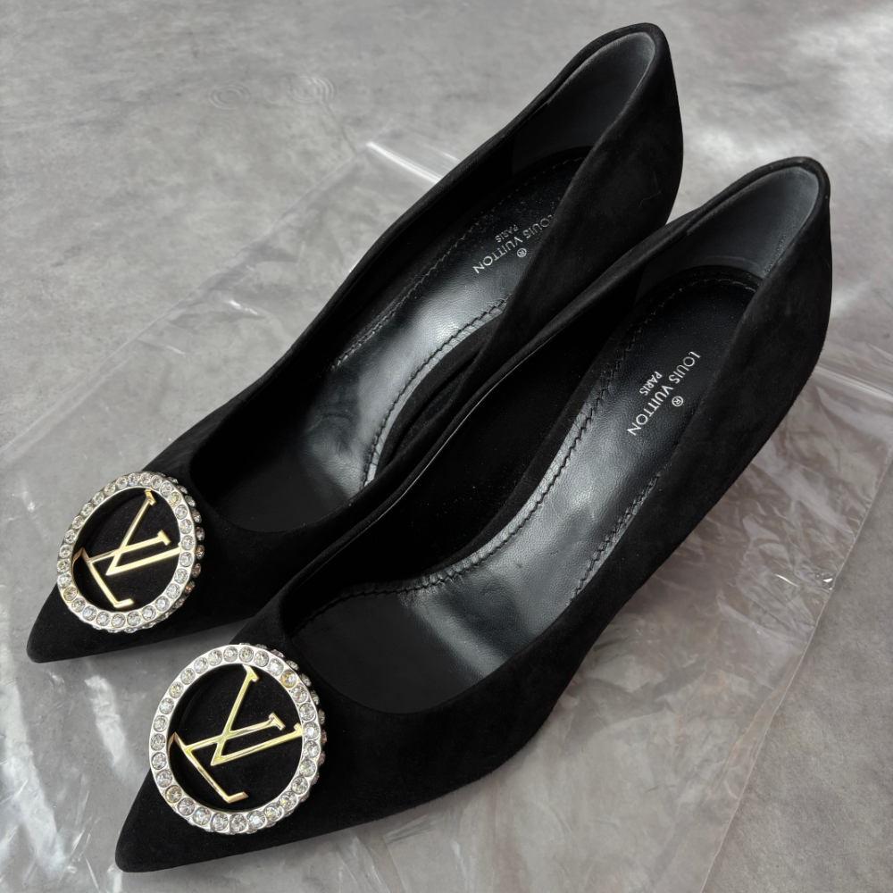 極美品 ルイ・ヴィトン パンプス 39 ロゴ クリスタル 黒 ブラック拍卖