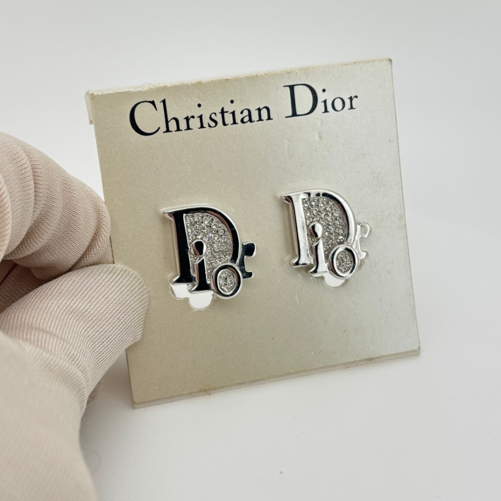 Christian Dior イヤリング シルバー ラインストーン ロゴ拍卖