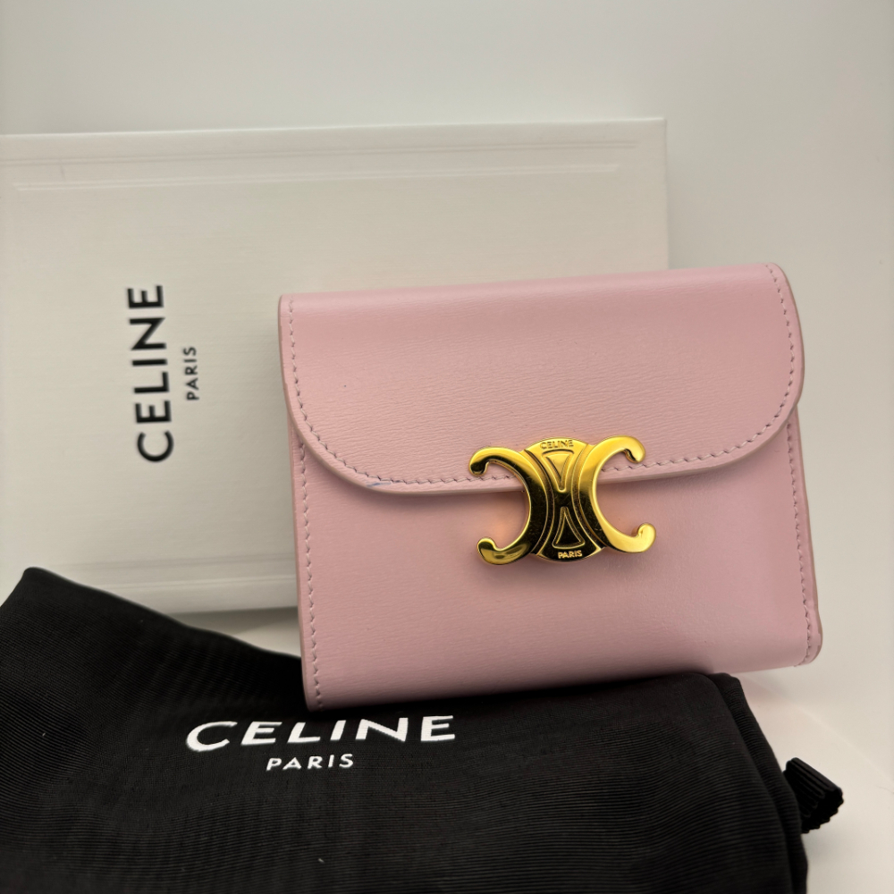 美品 CELINE セリーヌ トリオンフ スモールフラップウォレット ピンク拍卖
