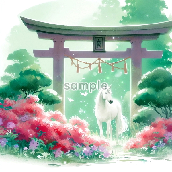 A3 350dpi 馬 2026年 クリスマス 富士山 神社 オリジナル絵イラスト著作権フリー画像素材 390P Horse Original picture image material拍卖
