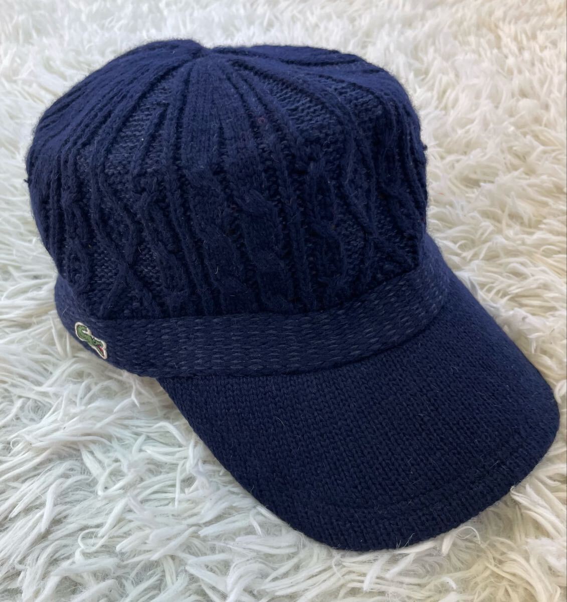 美品 LACOSTE LIVE ラコステ ライブ ウールキャップ 帽子 ネイビー 刺繍ロゴ ワニ 日本製 大人用 サイズ 57cm 中央帽子 正規品拍卖