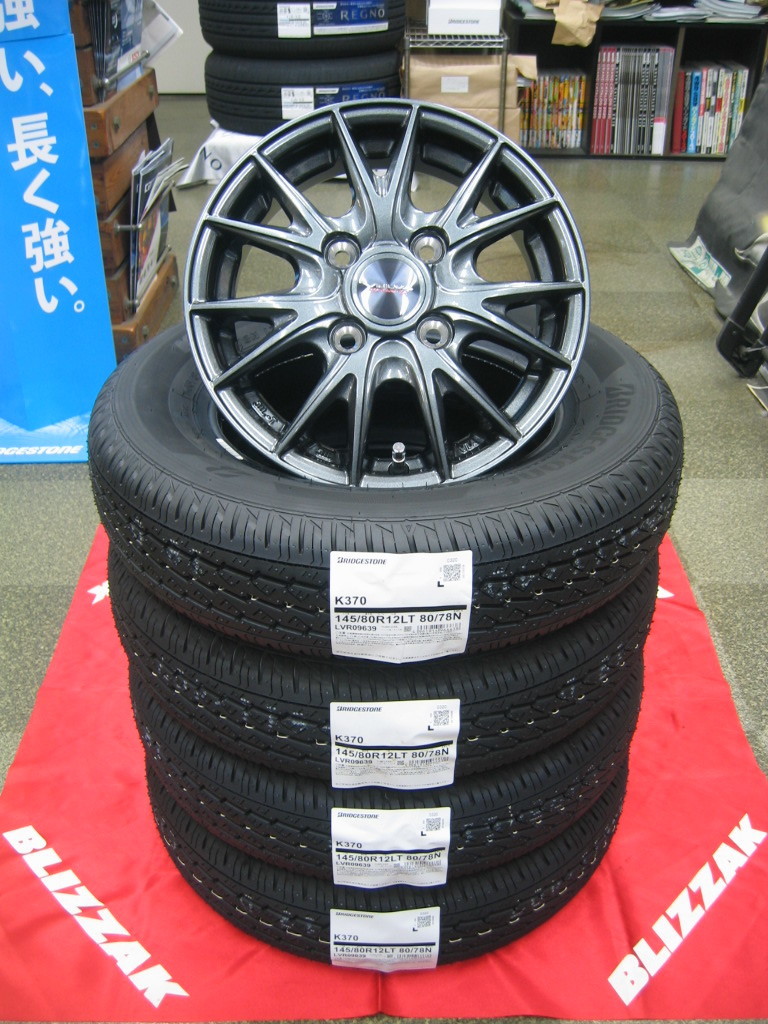 軽トラ、軽バン用 ブリヂストンタイヤ K370 145/80R12 145/80-12 LT 80/78N & アルミホイール 新品 税込み 即納OK 個人宅も 送料無料拍卖