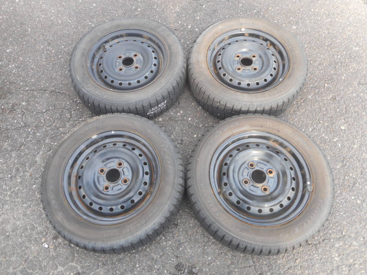 パッソ 純正 スチールホイール 鉄チン 4.5J 13インチ 13in+35 PCD100-4H 155/65R13 TOYO GARIT G5 16年 9分山 軽サイズ スタッドレスタイヤ拍卖