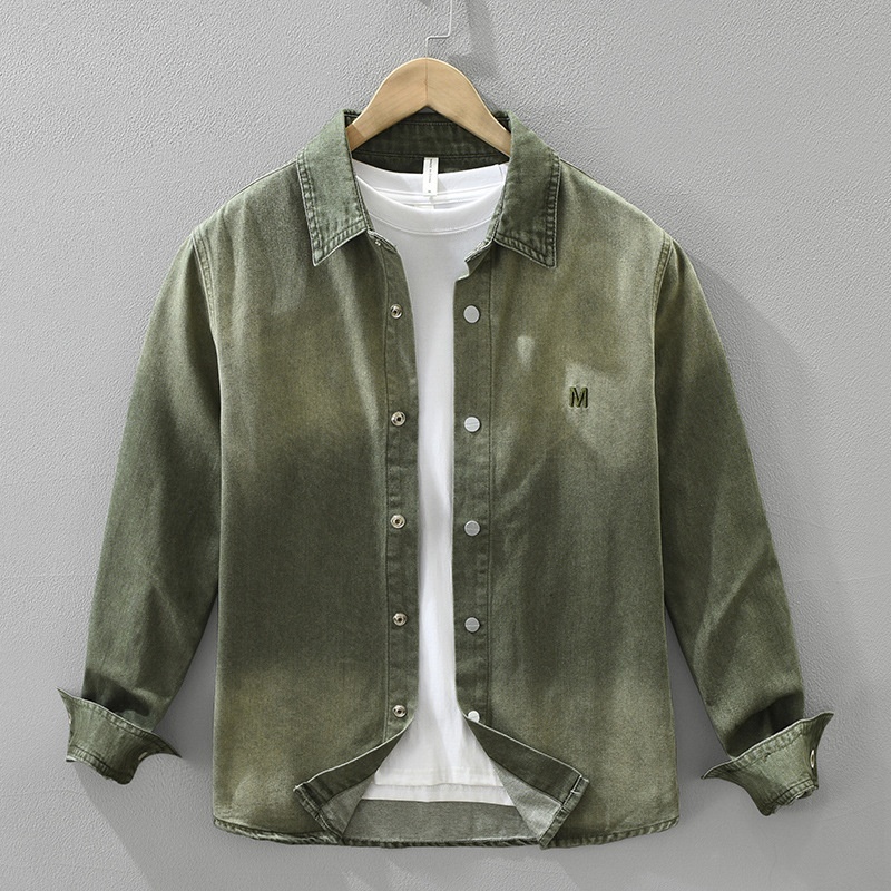 デニム長袖シャツ デニムシャツ 新品★メンズ シャツジャケット トップス ウエスタンシャツ トレンド 【SS7738】グリーン 3XL拍卖